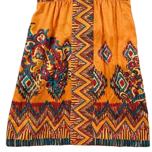 RARE!!! - Phoebe Couture Silk Orange Multicolored Sleeveless Print Dress Size 2 - Picture 4 of 8